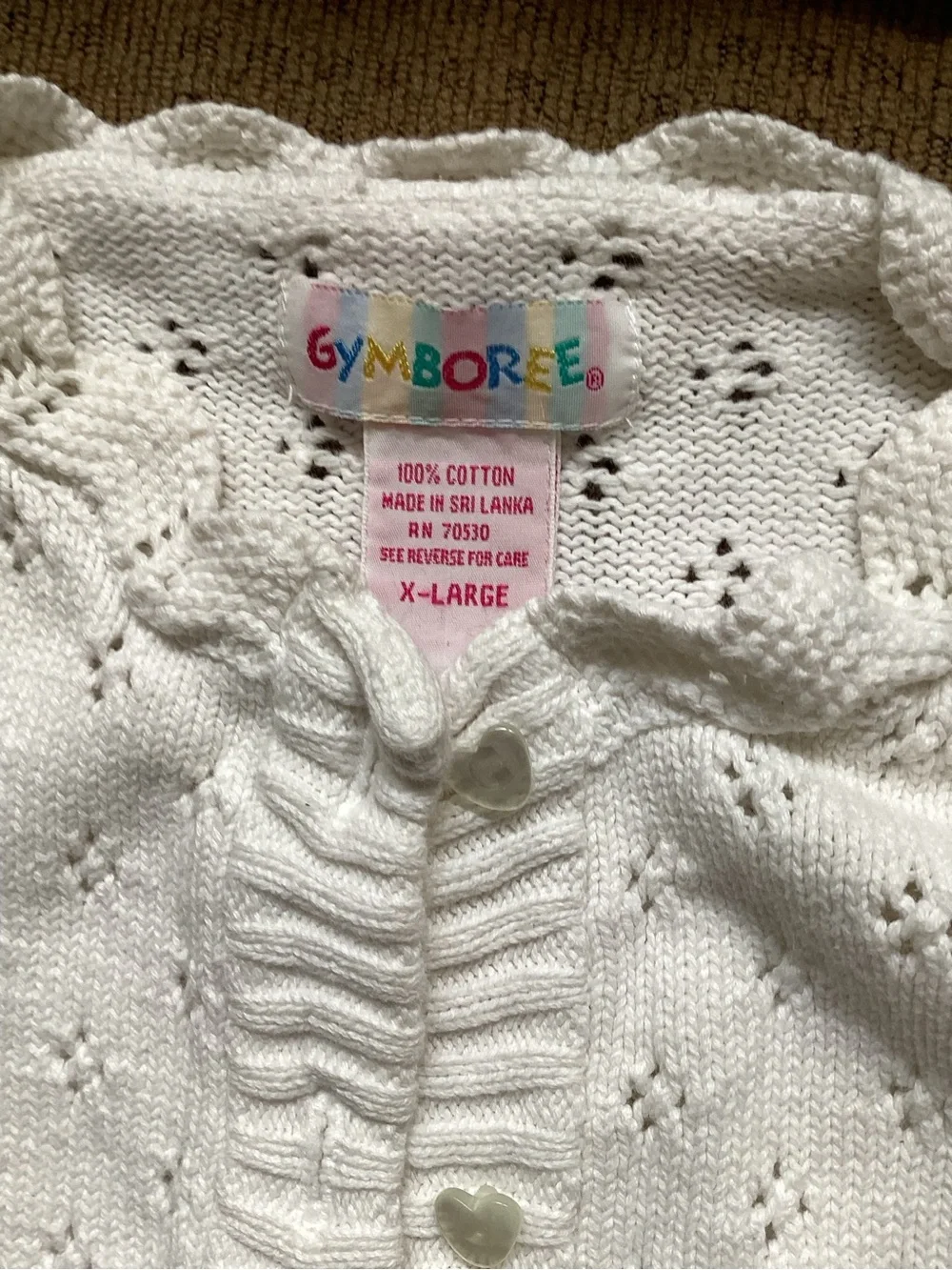 Gymboree Cream Eyelet Heart-Button Cardigan 100%Cotton